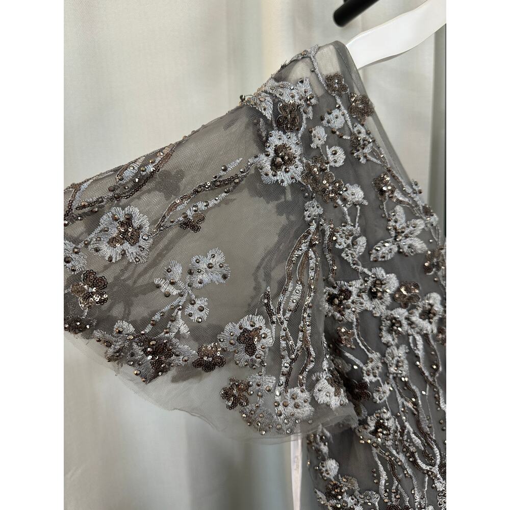 Mac Duggal Embellished Butterfly Fit Flare Tea-Length Dress Gray 20392 Sz 10 NWT - Picture 12 of 16